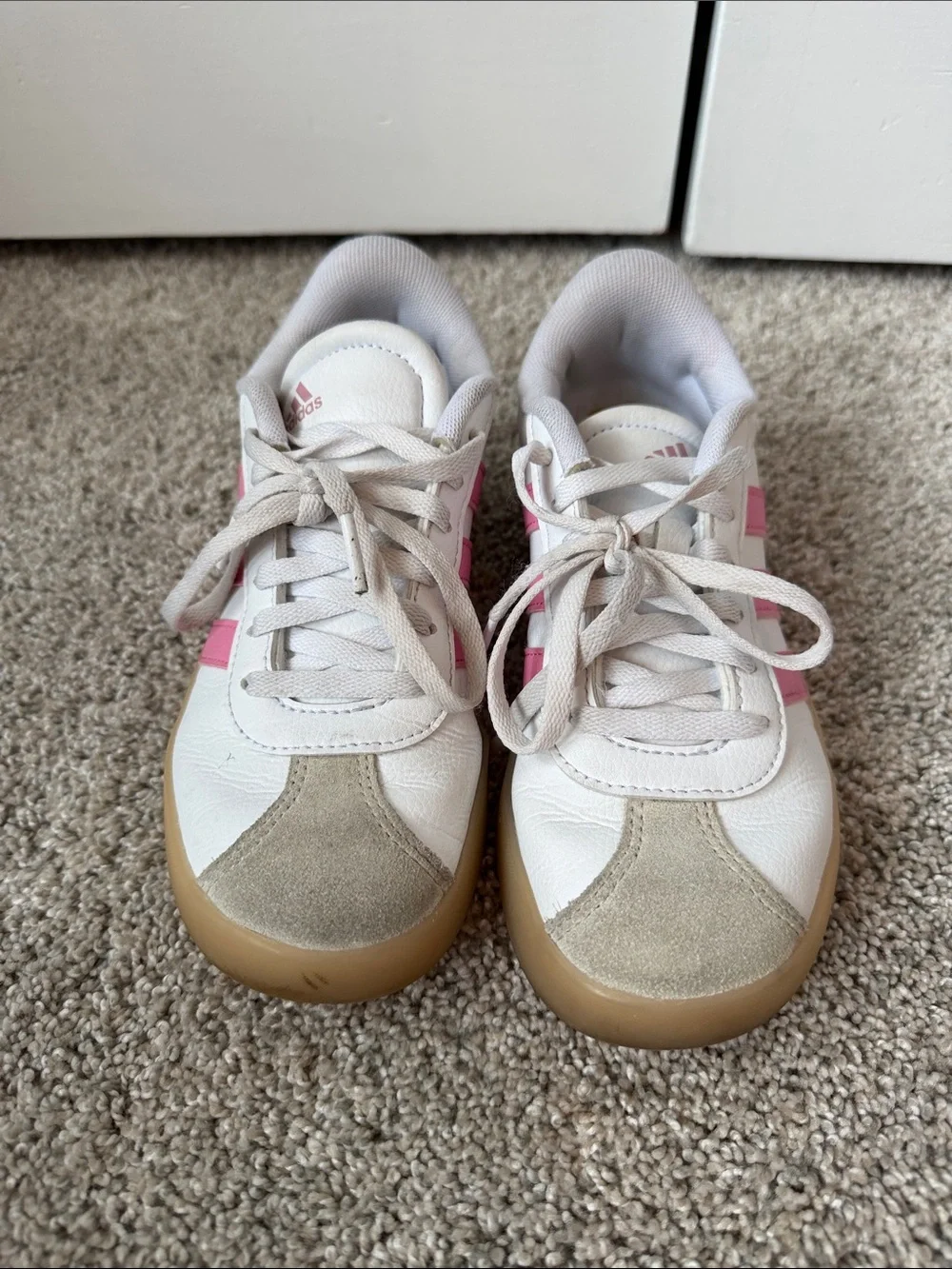 adidas White Sneakers with Pink Stripes size 3